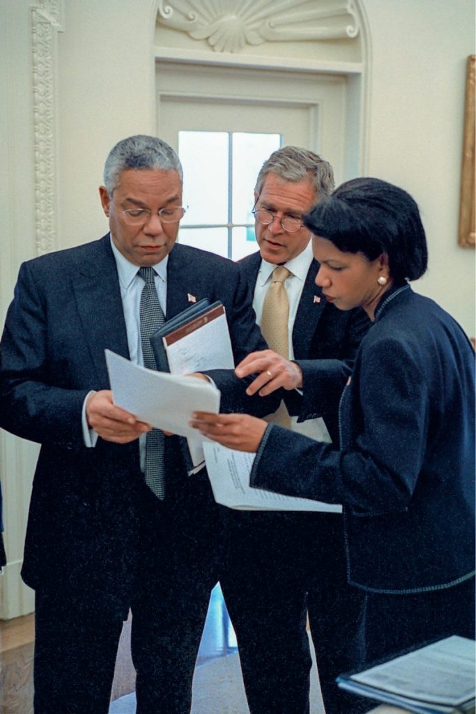 The Legacy and Lessons of Colin Powell's Life - Powell, President George W. Bush and  Condoleezza Rice