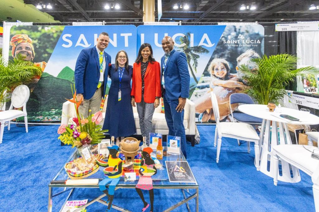 Caribbean Tourism Authority - Memories from Marketplace, St. Lucia’s branding was rich and vibrant. The Saint Lucia Tourism Authority’s Richard Moss (left) and Ernie George (right) are pictured here with CHTA’s Acting CEO and Director General Vanessa Ledesma and President Nicola Madden-Greig.
